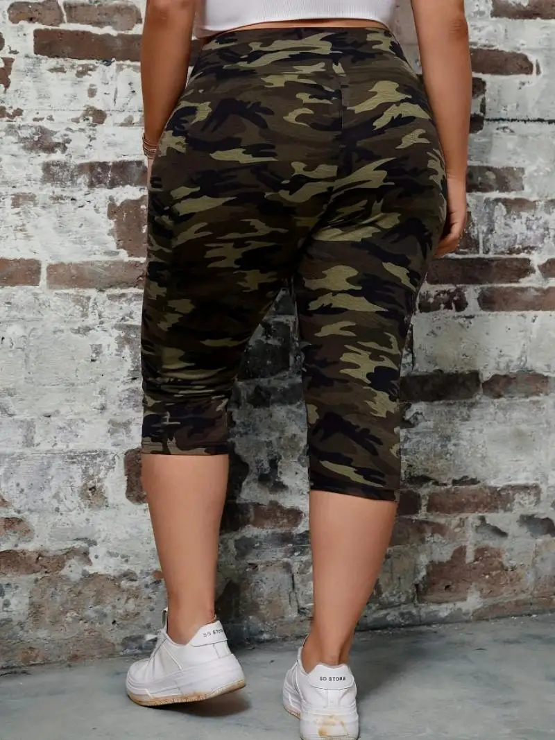 Large Size Women's Fashion Camouflage Printed High Waisted Casual Pants Drawstring Daily Tight Fitting Women's Sports Pants