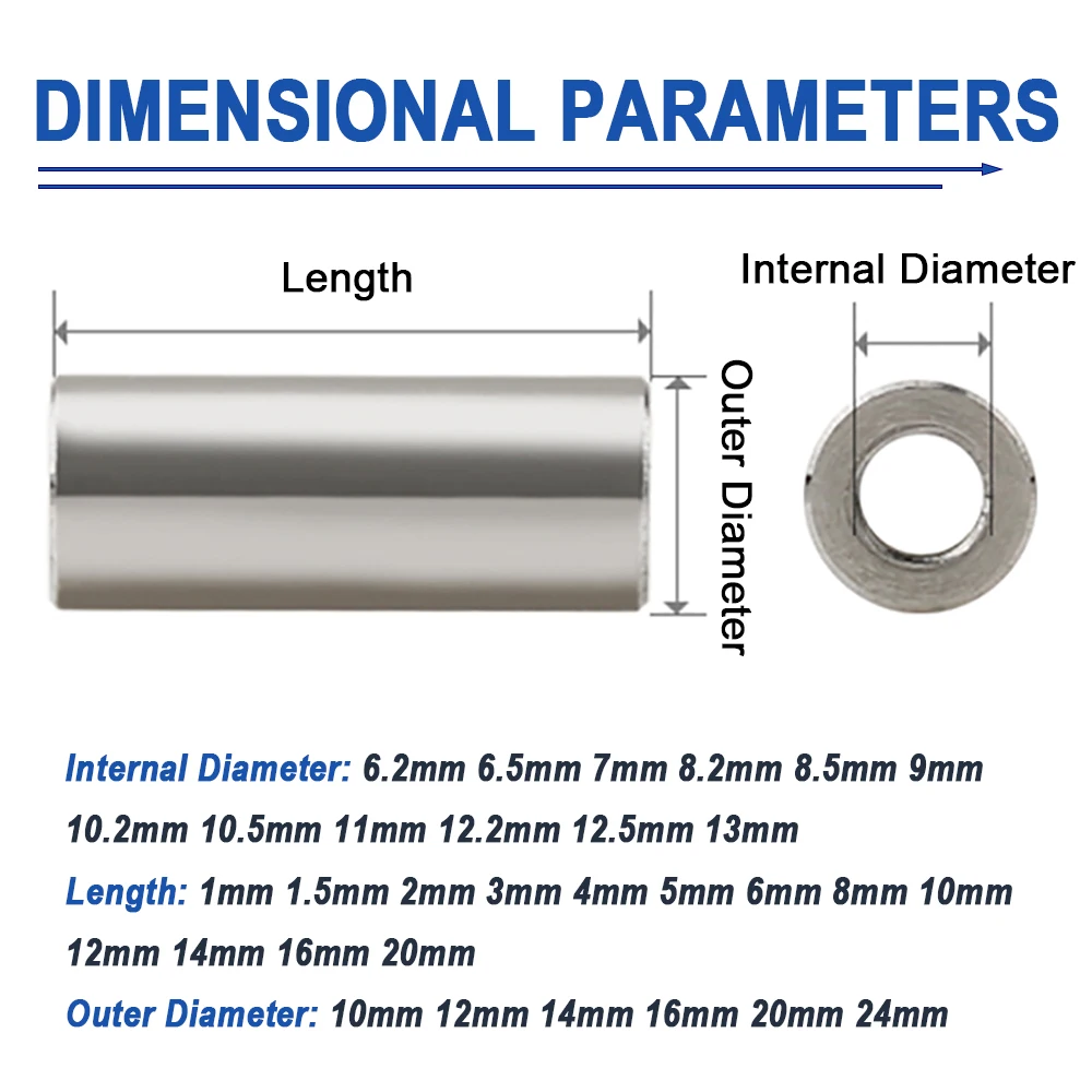 5pcs / 10pcs M6 M7 M8 M9 M10 M12 M13 Stainless Steel Flat Washer Bushing Gasket CNC Sleeve Non-threaded Stand-off Spacer