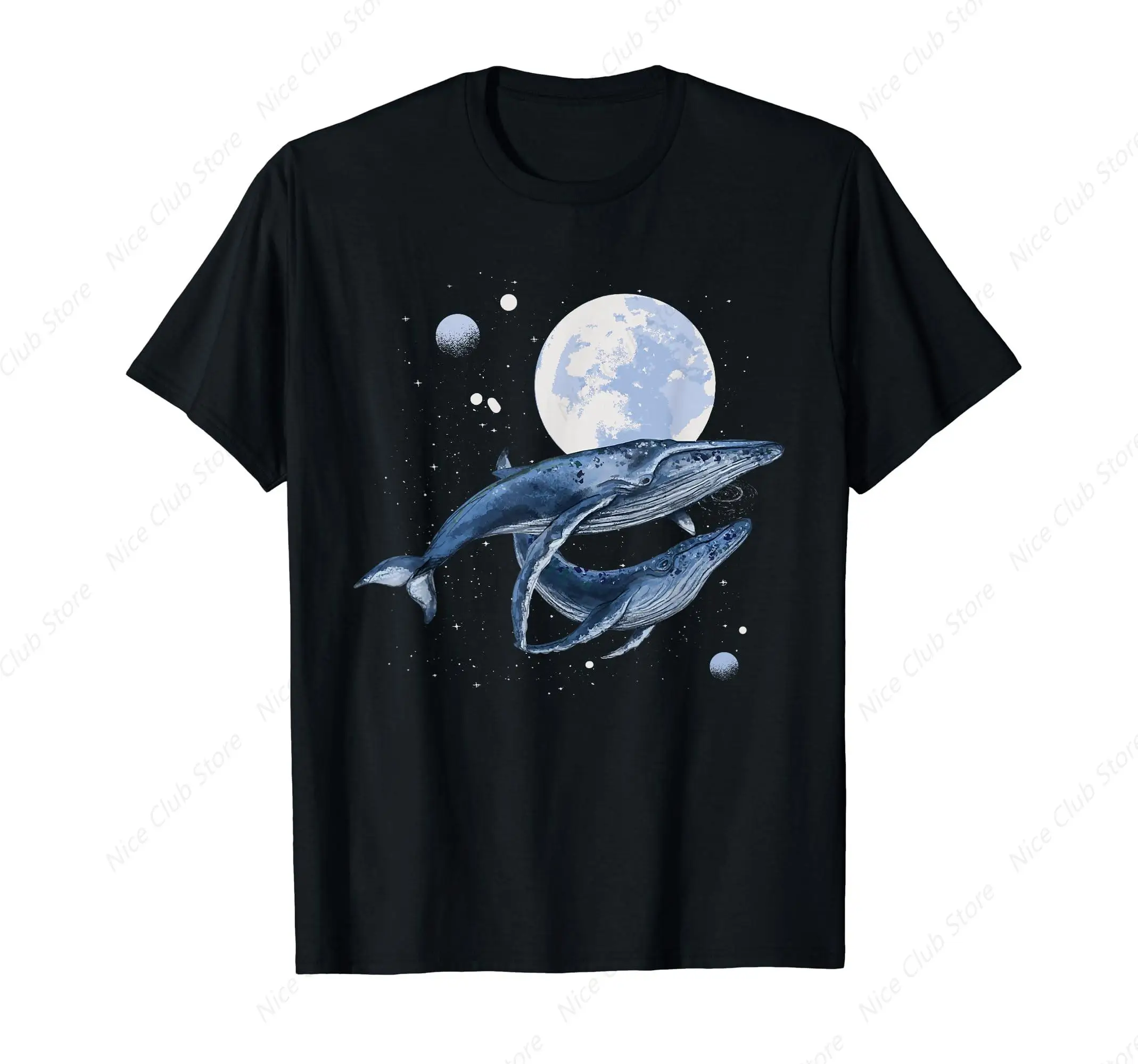 Humpback Whale in Space Funny Beluga Orca Blue whale T-Shirt for Men Cotton 100% Summer Tops Women