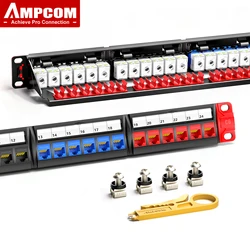 AMPCOM 24-Port Tool-Less RJ45 UTP Keystone Jack Full Loaded Patch Panel,with Back Bar, Rackmount,CAT6 ,CAT6A UTP Keystone Jack