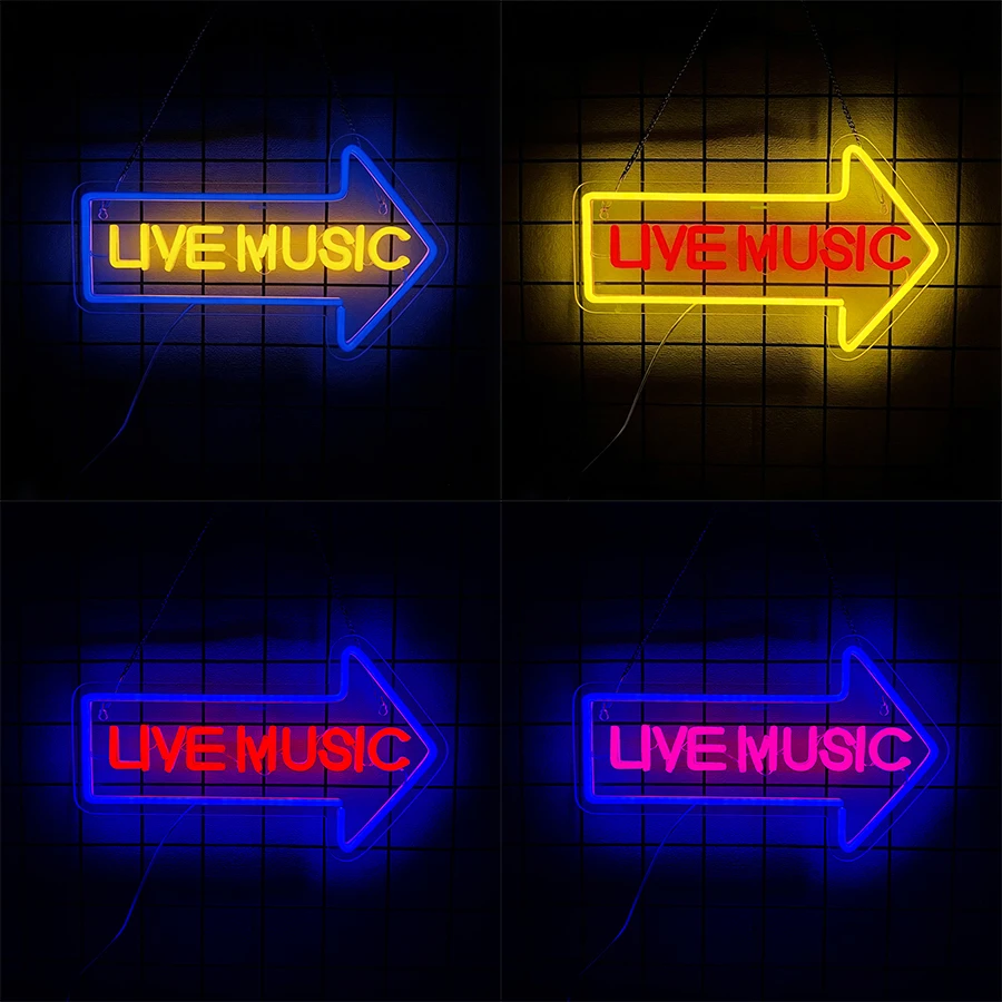 Live Music Led Neon Sign, Arrow Indicating Icon Wall Art Decor, Usb Powered, Used For Bar Club Man Cave Music Studio Wall Lamp.
