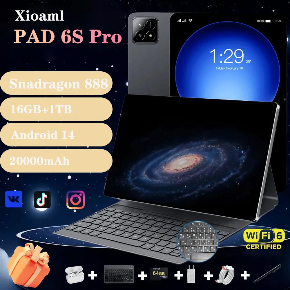 

2024 Глобальная версия, хороший планшет Xioaml Pad 6S Pro, Android 14, 11 дюймов, 16 ГБ + 1 Т, 20000 мАч, 5G, Dual SIM, Bluetooth, Wi-Fi, GPS-планшеты