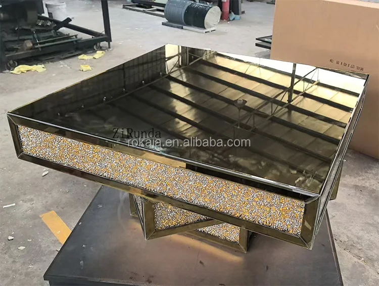 Rose gold coffee table, modern rhinestone glass center table, living room hotel, decorative square side table