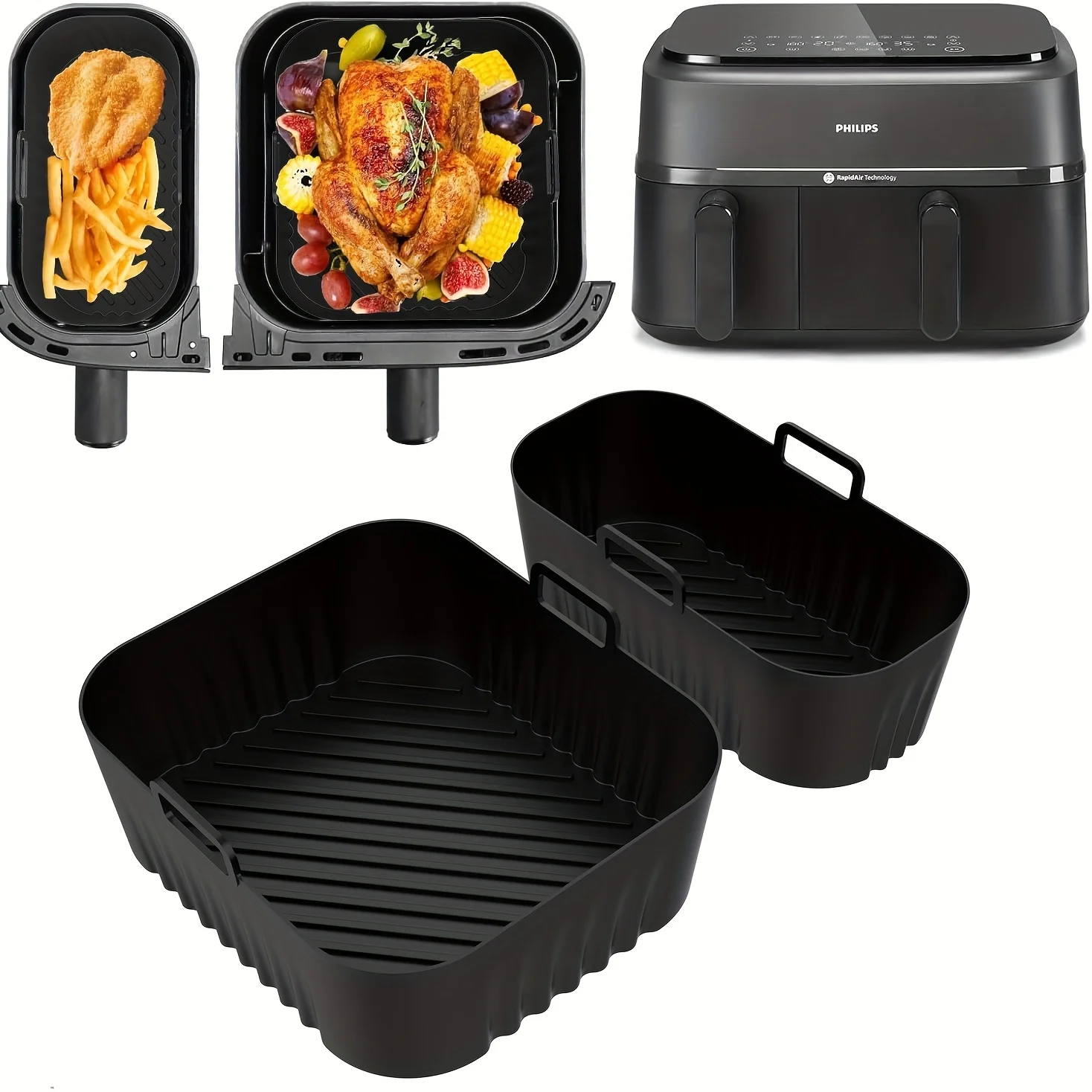 2pcs Silicone Baking Trays for Air Fryer Suitable for Philips-Na350-3000 Size Silicone Baking Tray Modelswith Non-Stick Surface