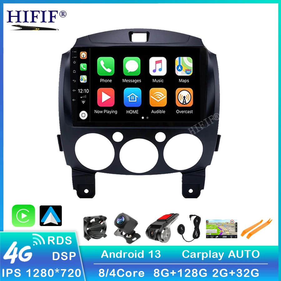 6G +128G QLED 4G Android 13 4G Car Radio Multimedia For MAZDA 2 Mazda2 2007-2014 Navigation GPS 2din 2 din no DVD autoradio BT