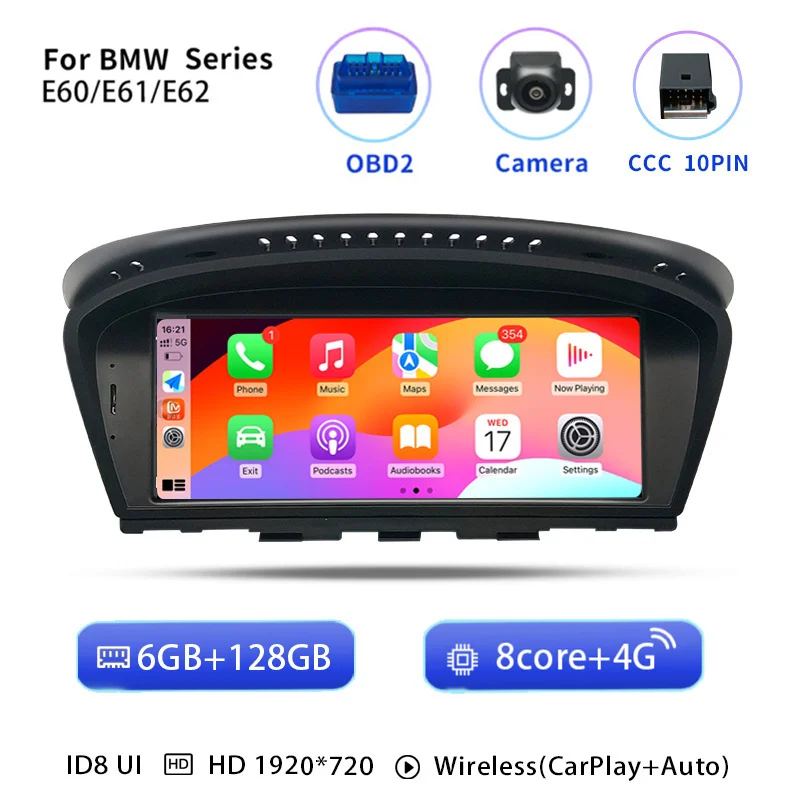 Android 14 Autoradio voor BMW Serie 5/3 E60 E61 E62 E63 E90 E91 Stereo Auto Multimedia CIC CCC GPS Navigatie Head Unit Carplay