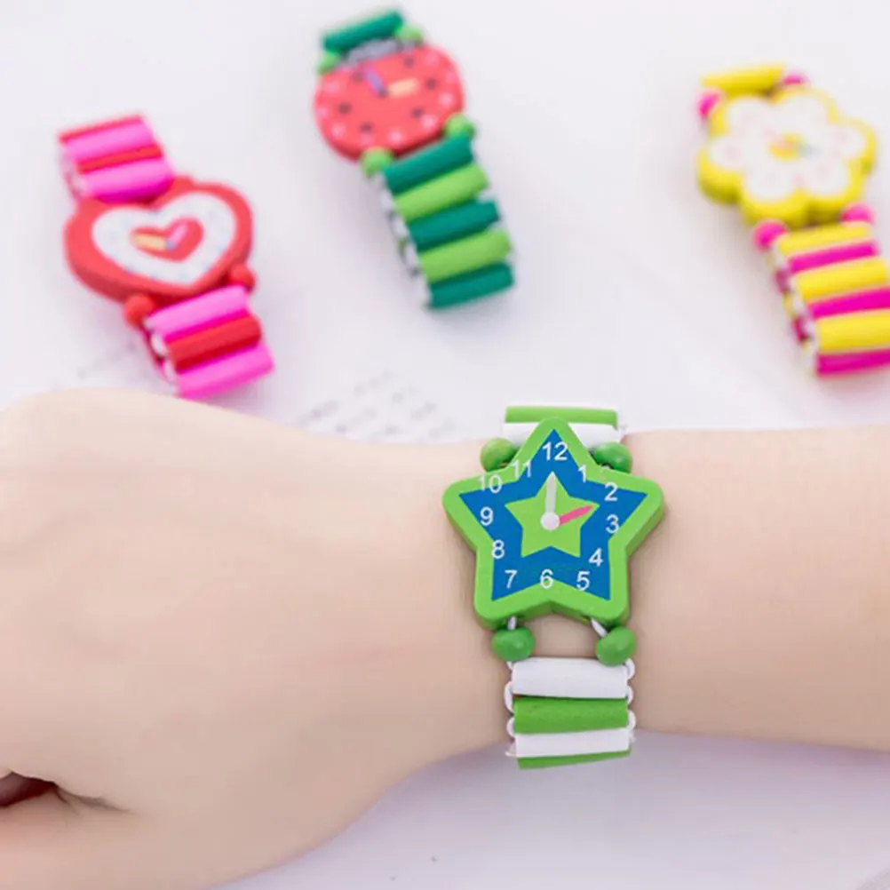 

5 Pcs Cartoon Watch Fake Watches for Bracelet Boys Wooden Analog