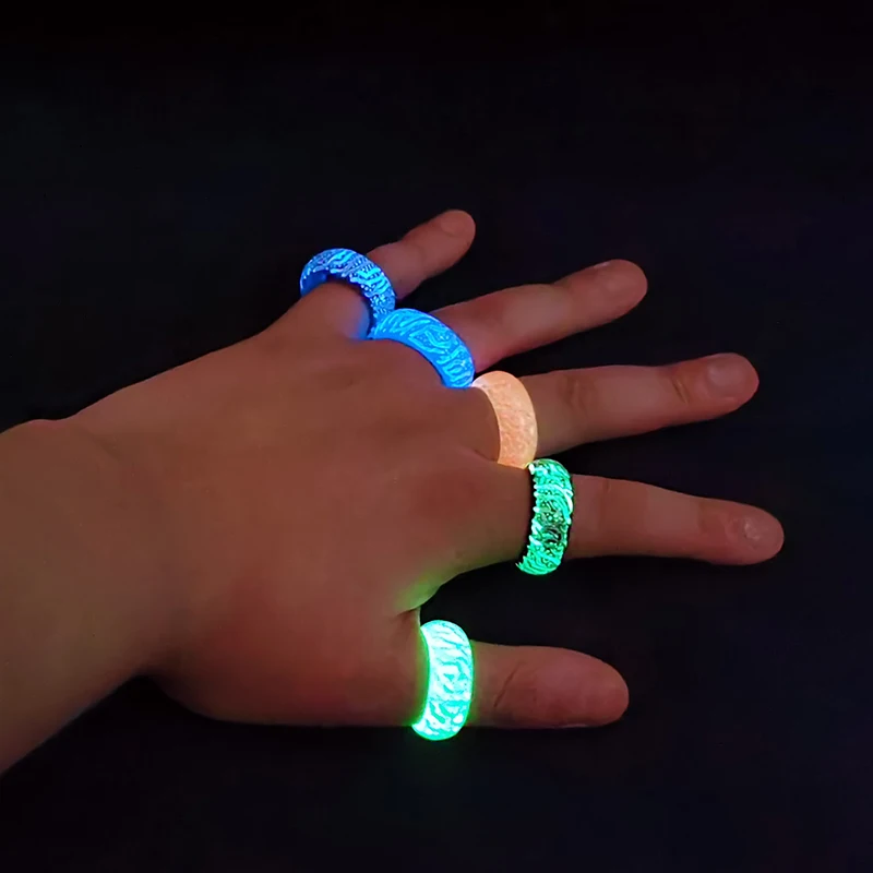 Fashion Colorful Luminous Resin Ring Women Men Fluorescent Glowing Rings Jewelry Glow In The Dark Finger Ring Band Halloween