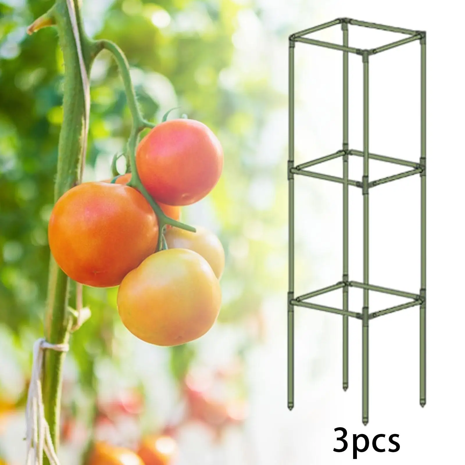 3x Square Tomato Cages Plant Stakes Support Cages Trellis Bean Pole Climbing Plant Support Holders for Vegetables