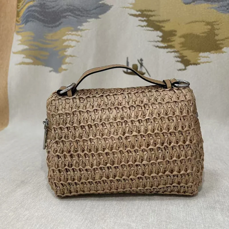 CLAREGQI Straw Woven Box Bag Women Summer Handbag with Leather Pendant 2026 New Crochet Weave Cosmetic Case Style Handbag for Wo
