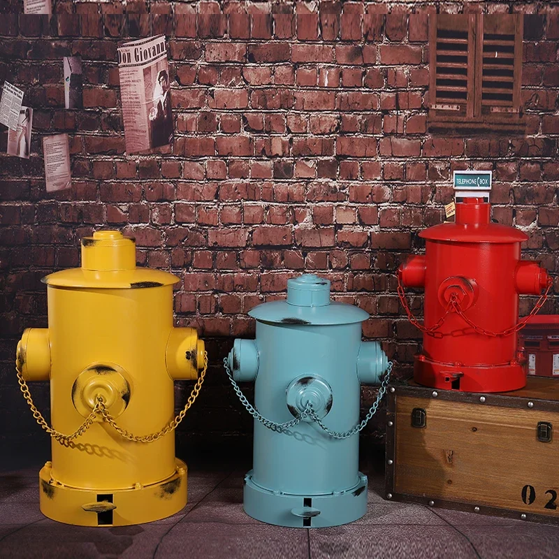 Retro wrought iron industrial personality storage tube fire hydrant with cover foot metal trash can living room outdoor.