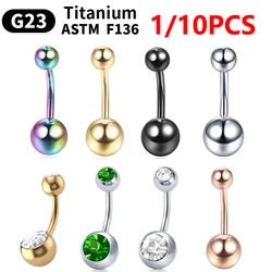 G23 Titanium 14G Belly Button Rings zircon Highly Polishing Threaded Eyebrow Nails ASTM F136 Body 10pcs wholesale Belly Button