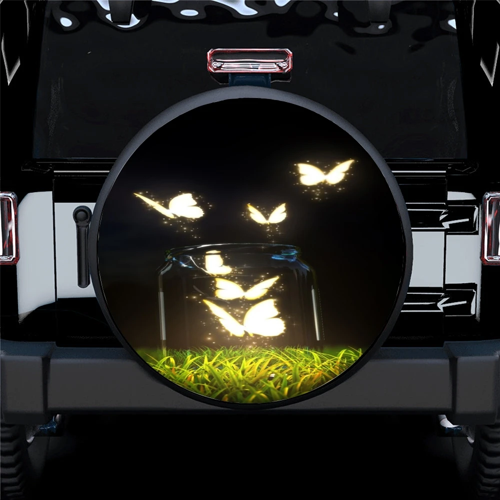 Colorful Butterfly Print Pattern Spare Wheel Cover Waterproof Sunscreen Suitable For Any Vehicle Auto Accessories 14-17 Inches