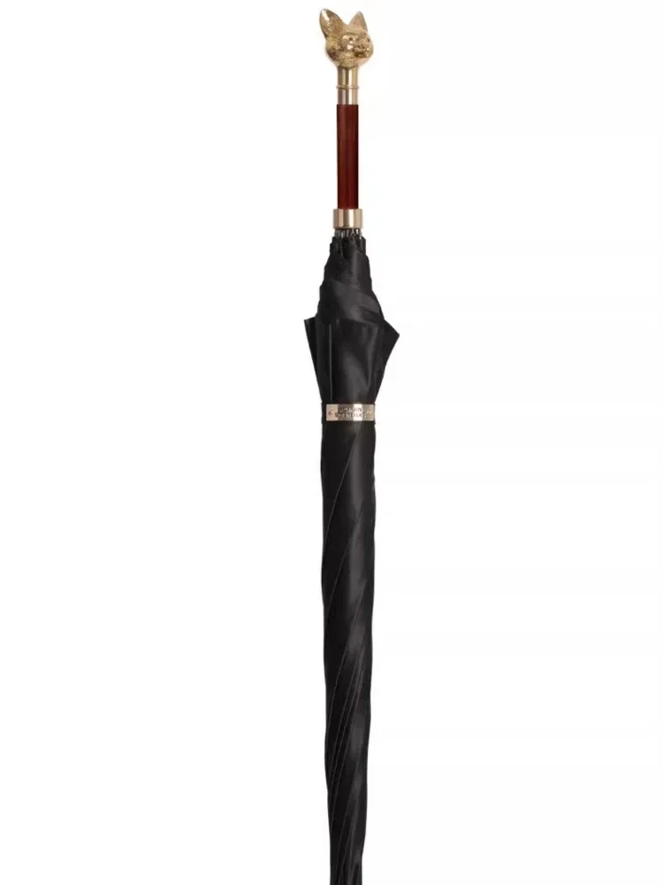 Luxury Personality High Density UV Protection Umbrella Long Handle Gold Silver Straight Bar Creative Fox Head Umbrella Gift