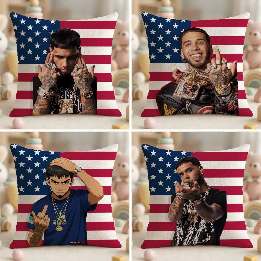 Rapper A-Anuel AA Urban Cushion Cover Soft Plush Fabric Double-Sided Printed Pillowcase for All Seasons Home Decor