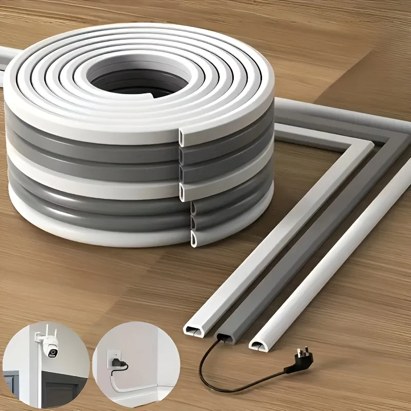 1 Roll Arc Anti-extrusion Floor Cord Cover Self-Adhesive Power Extension Wiring Duct Cable Protector Home Outdoor Wire Organizer