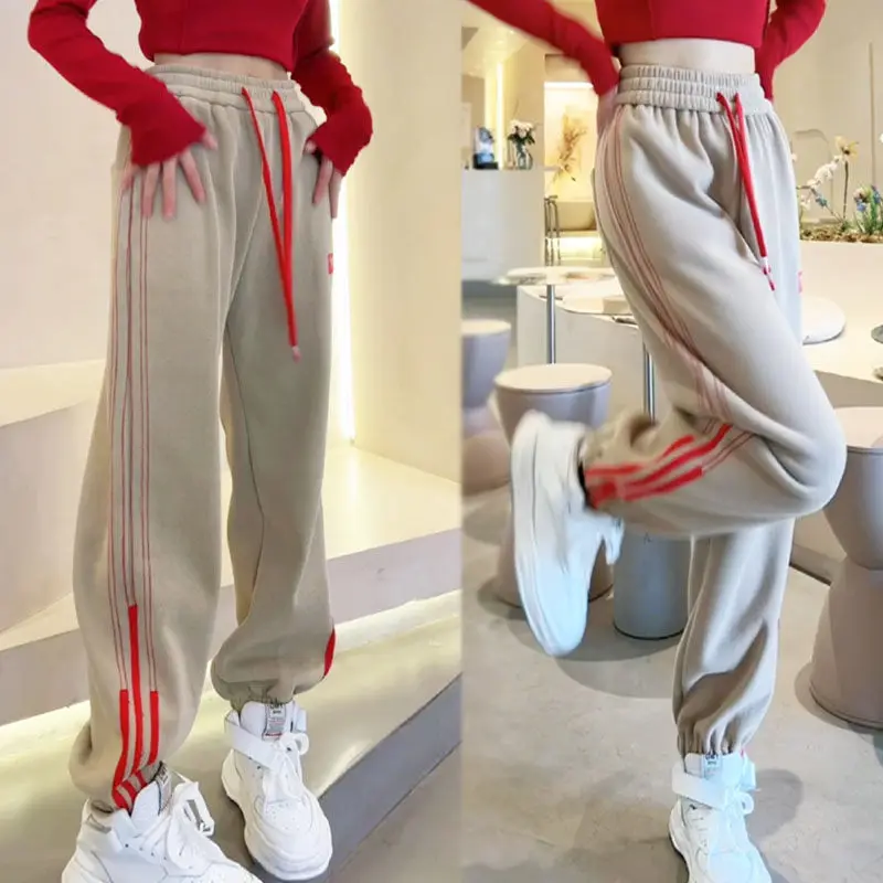 하이웨이스트 스트라이프 티바즈 스포츠 팬츠 여성용 봄 가을 신상 슬레 컬러 블로 캐주얼 하란 커프드 스웨트팬츠