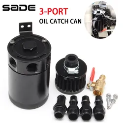 Universal Air Oil Separator Car 2-Port/3-Port Oil Catch Can 1 Outlet+2 Inlet With Breathing Filter And Oil Drain Valve Filter