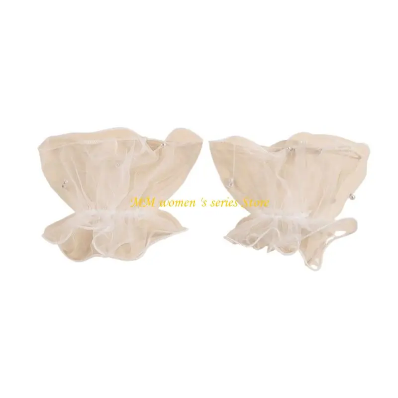 Q39C Pearls Trim Arm Covers Sheer Mesh Wrist Cuffs Cover for Evening Dress Styling