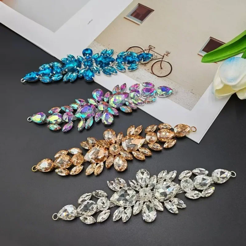 New Color Short Pattern Chain Glass Flower Water Diamond Hand Sewn Handmade Dance Dress Dress Waist Decoration Accessories