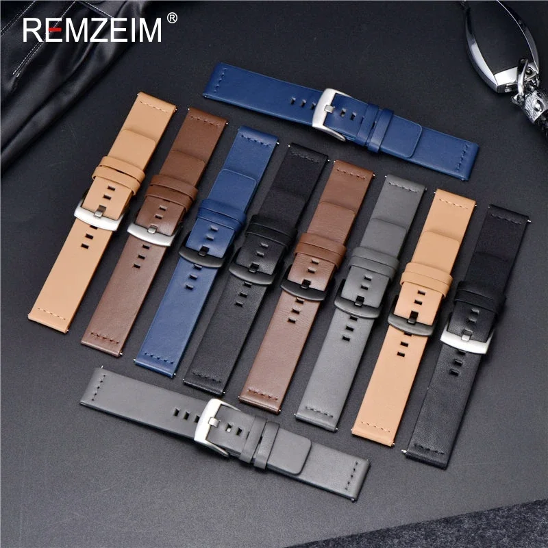 Weiches Echt leder armband 18mm 20mm 22mm 24mm Schnellverschluss-Smartwatch-Armband mit silberner schwarzer Schnalle