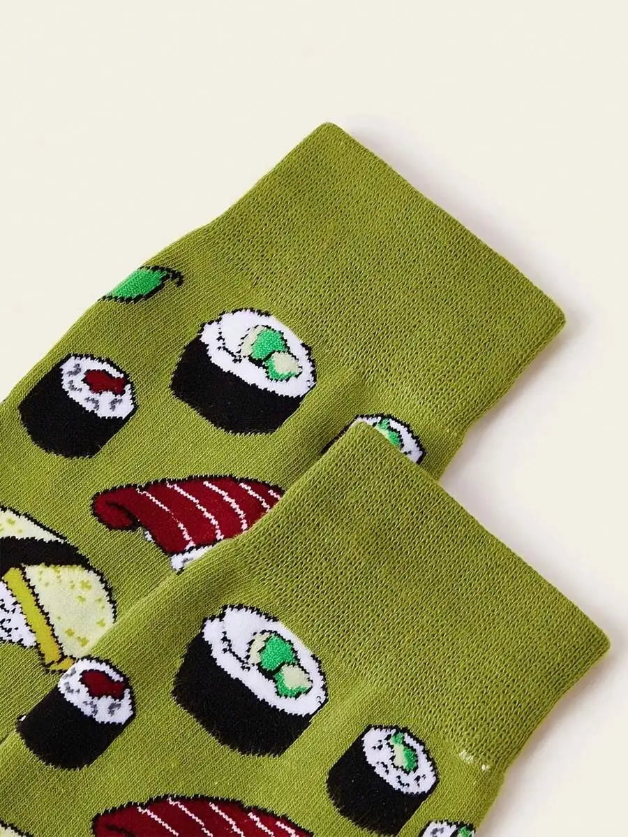 Sushi Print Socks For Adults, Funny Food Themed Crew Socks, Colorful Gift For Sushi Lovers view 3