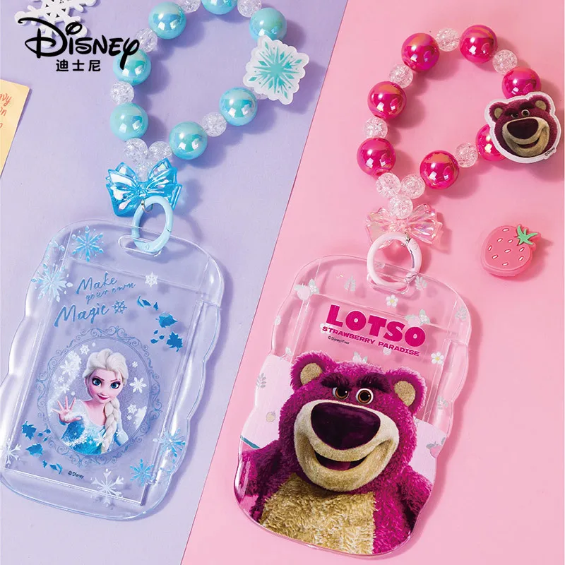 

Disney Lotto Bead Card Holder Cartoon Transparent Bus Card Campus Card Protective Set Pendant Girl Gift