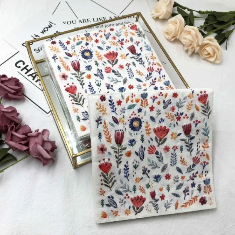 Colourful Napkins Printed Square Paper Napkins Restaurant Floral Facial Tissue Hotel Wedding Table Setting Pure Wood Pulp Paper