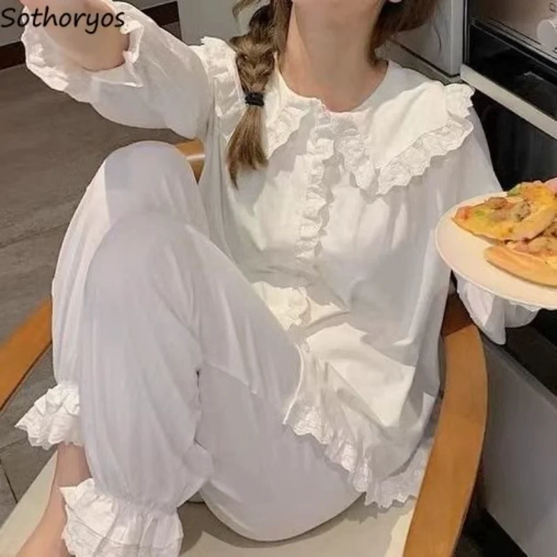 

Pajama Sets Women Long Sleeve Sweet Style Solid Tender Ins Korean Version Lovely Homewear Casual Cute Ladies Fashion Comfortable