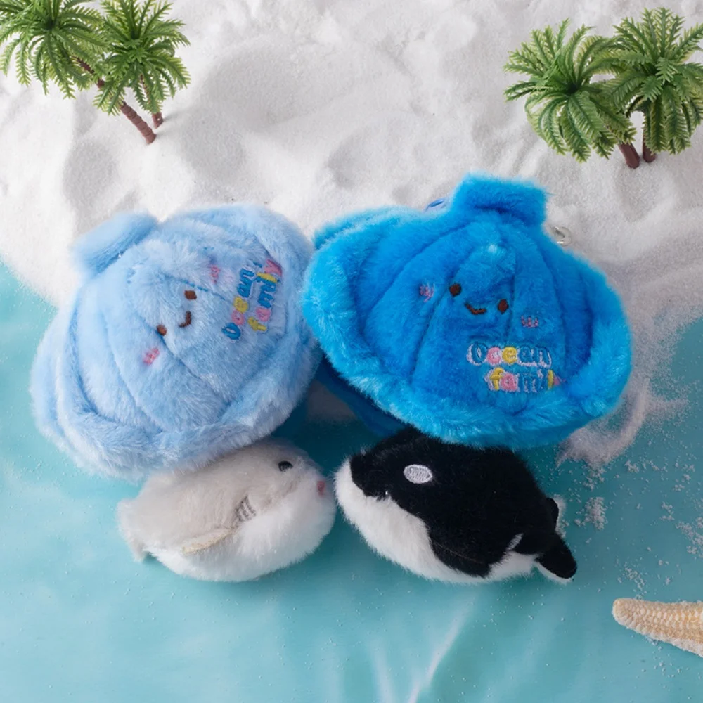 Mini Cute Ocean Animal Plush Keychain Fluffy Whale Octopus Small Turtle Plush Hanging Ornament Backpack Pendant