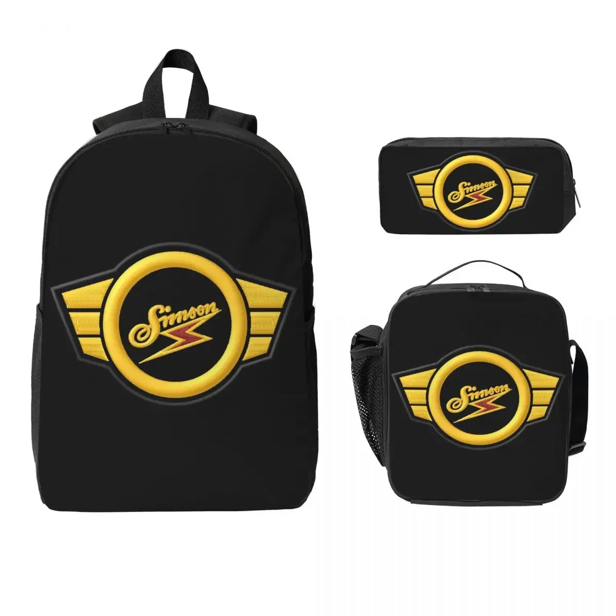 Motorcycle S-Simsons Backpack Boys Girls BookBag School Bag Computer Shoulder Bags 3ps Insulated Lunch Bag Pencil Case