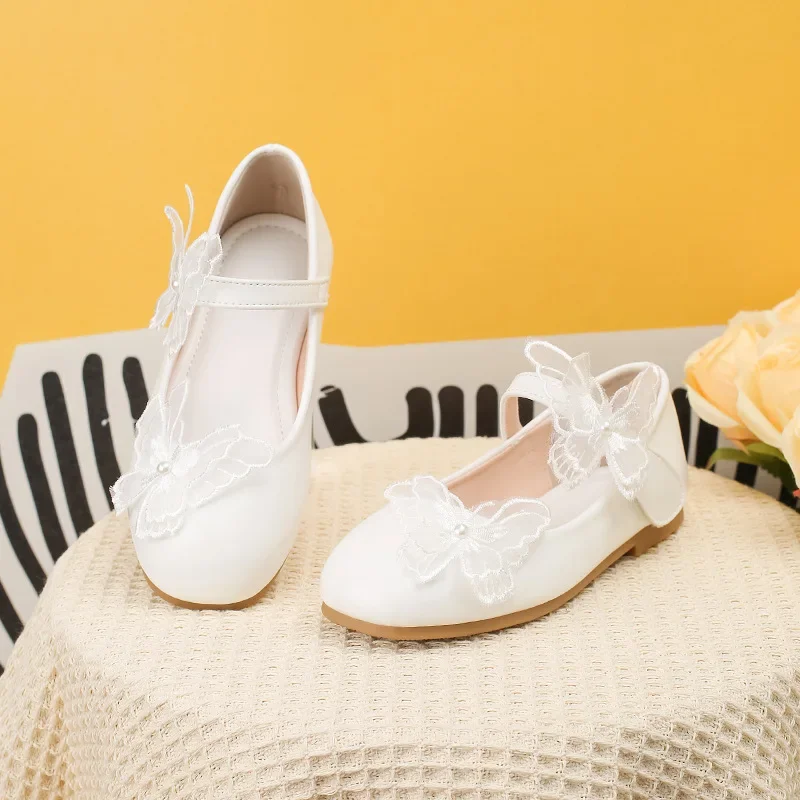 

Brand Girl Shoe 2025 Spring New Butterfly Princess Shoes Sweet Lace Kid Shoes Women's Shoes Party Dresses for Girl