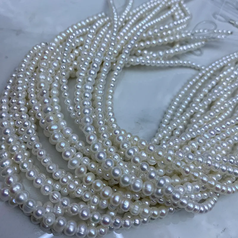 

4-5/5-6mm Natural Freshwater Pearl Beads Threaded Near-round Pearl DIY Women Men Necklace Egg-Round Jewelry Making Accessories