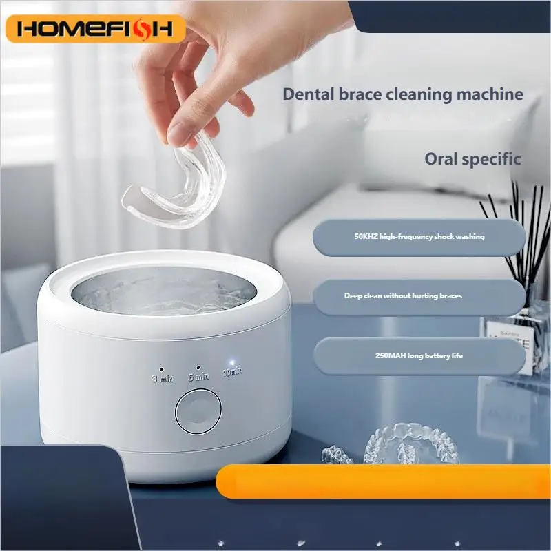 HOMEFISH Mini Denture Cleaning Device - Portable Multifunctional Dental Cleaner for False Teeth