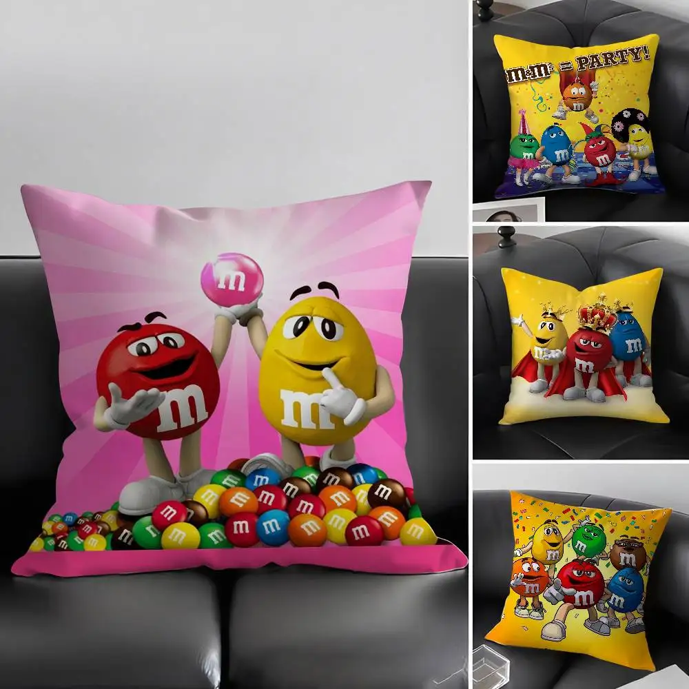 

M-M&M's Chocolate Candy Pillow Case Short Plush Double-sided Printing Home Machine Washable in Winter Cushion Cover