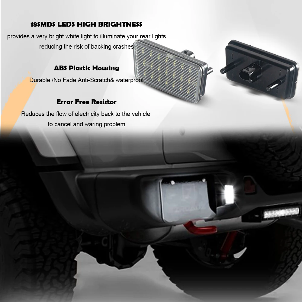 Para jeep wrangler jl 2017-2022 carro reverso led número luzes da placa de licença sem erro cauda pára-choques parar lâmpada 6000k