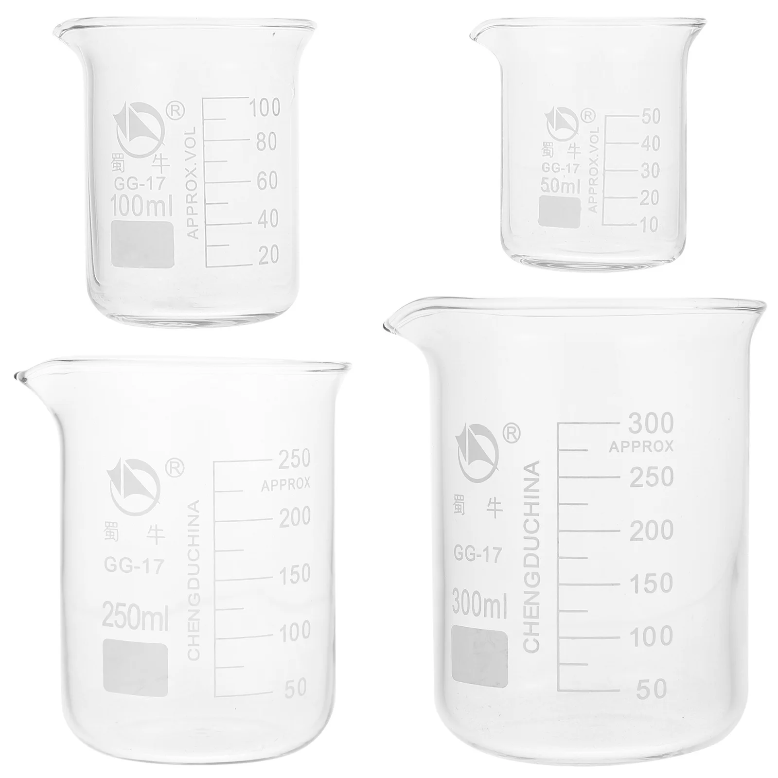 

4Pcs Laboratory Beaker Glass Measuring Beaker Heat Resistant Durable with Spout Clear Graduation for Scientific Experiment