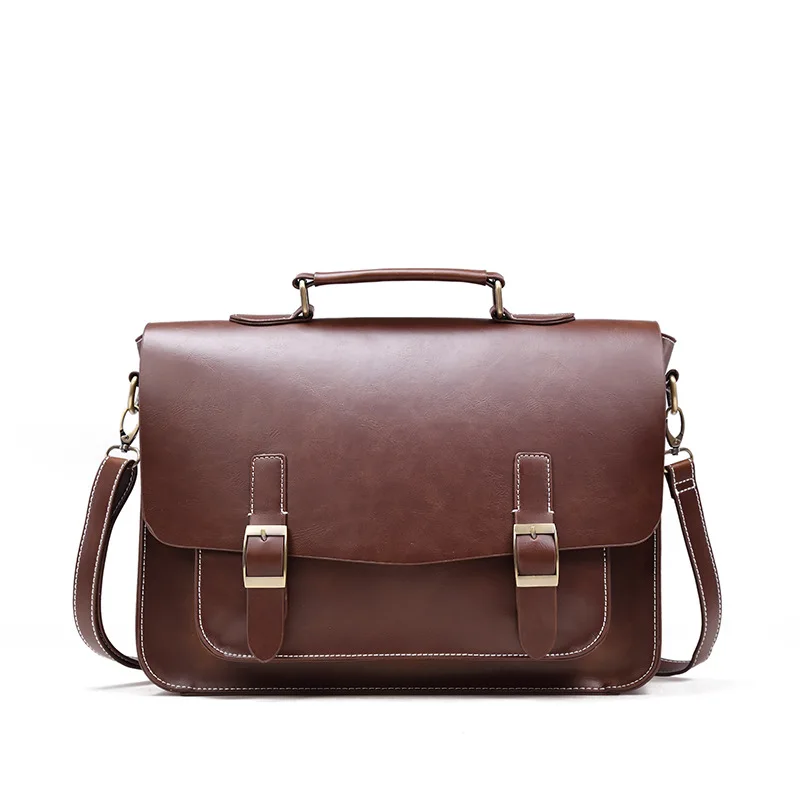 Valigetta in pelle PU borsa a tracolla da uomo borsa a tracolla orizzontale retrò borsa da lavoro da uomo con copertina ribaltabile