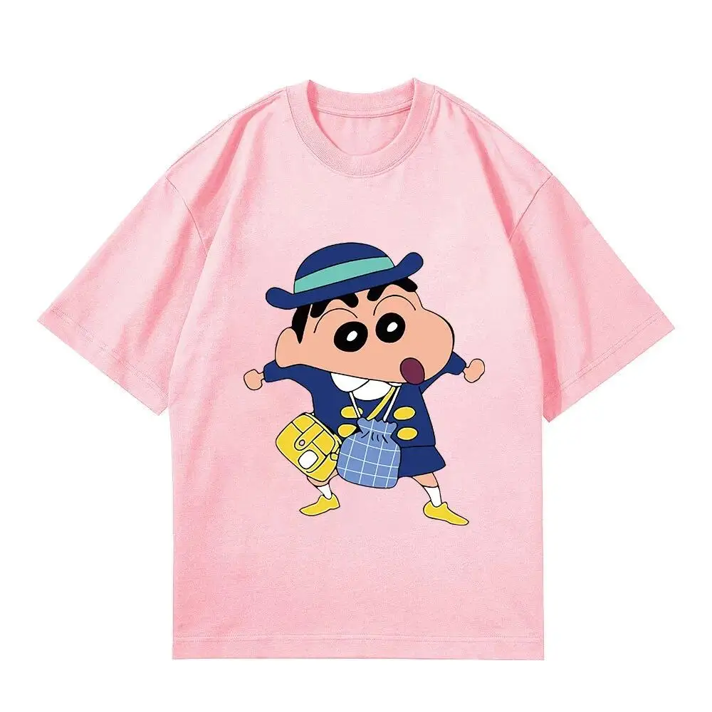 Crayon Shin Chan Kindergarten Uniform Print Casual T Shirt Cute Anime Short Sleeve Tee for Men Women