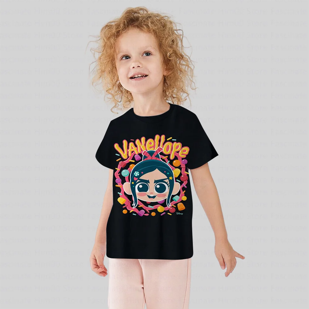 2024 Disney Wreck-it Ralph Vanellope Cartoon Avatar Print t-shirt Summer Girls Party Streetwear Boys Casual maniche corte