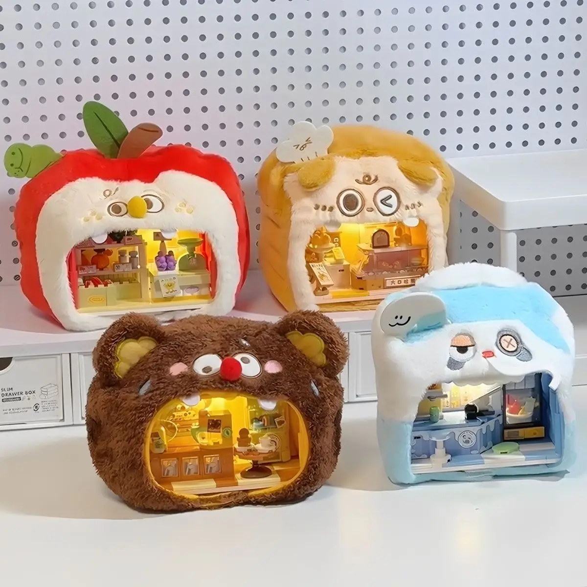 

New Food Building Blocks Street View Children's Assembly Toys Apple Toast Puzzle Assembly Girls' Festival Gift Building Blocks