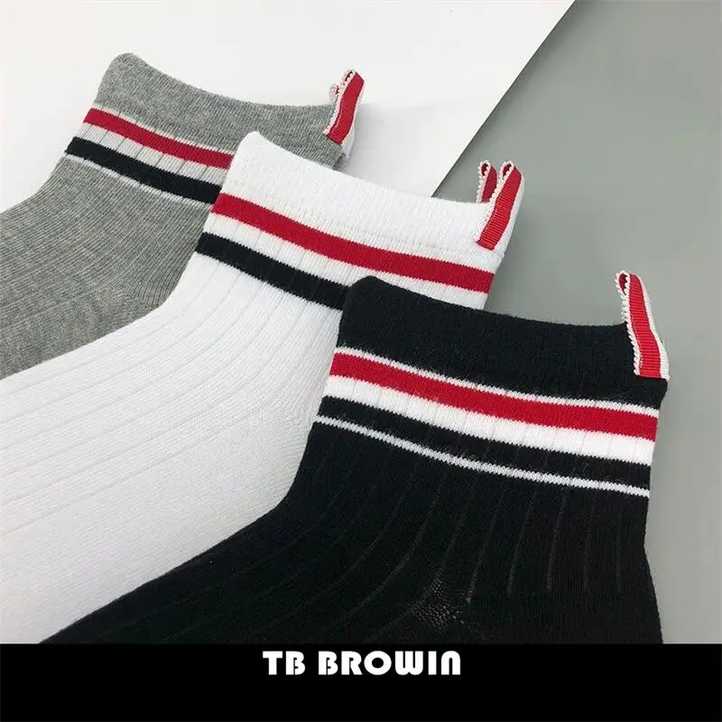 TB Men\'s Socks brand RWB Stripes Ankle Unisex Fashion Cotton thom Knitted Comfortable Casual Harajuku Stockings