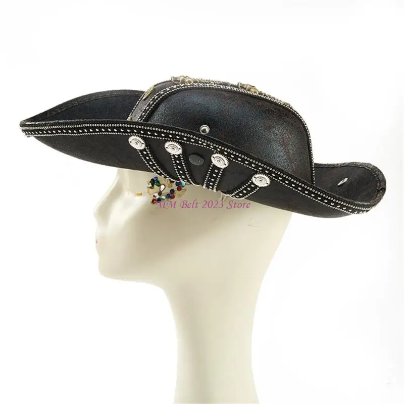 49ME Eye Catching Pirate Hat With Detailed Skull And Gear Embroidery for Halloween