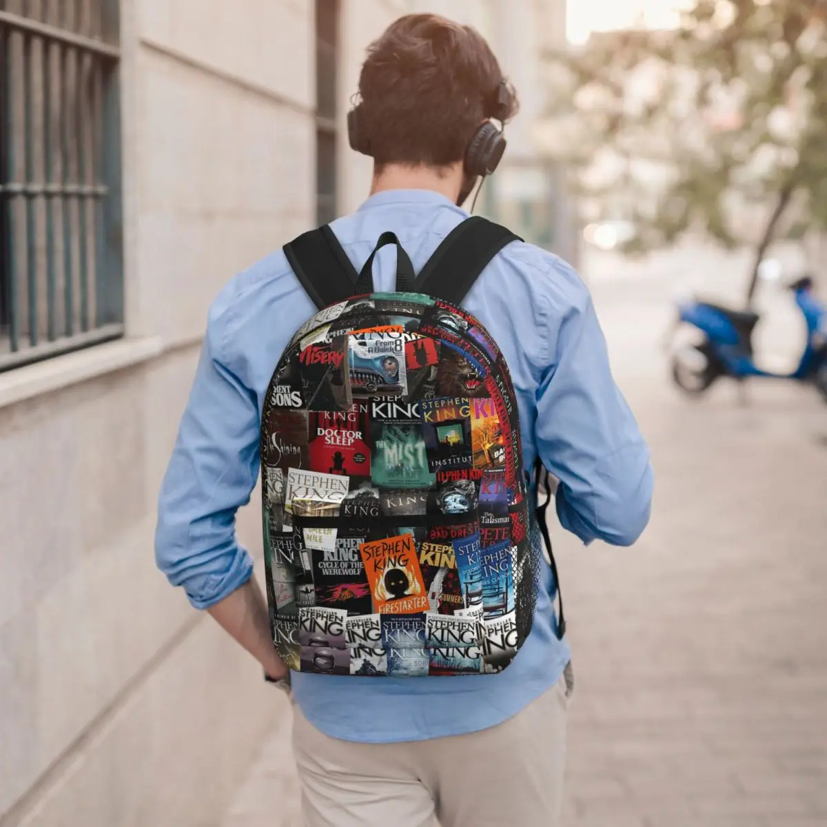 Stephen King Book Covers, Horror Bookworm Student Backpack School Bag Hiking Travel Daypack for Boys Girls Bookbag Shoulder Bags