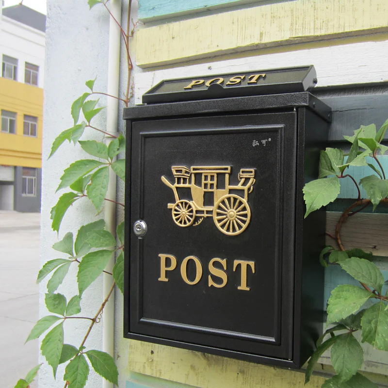 Victorian Style Locking Mailbox,Decorative Lock Mailbox Outdoor - Metal Wall-Mounted Mailbox - Vintage Cast Iron Locking Mailbox