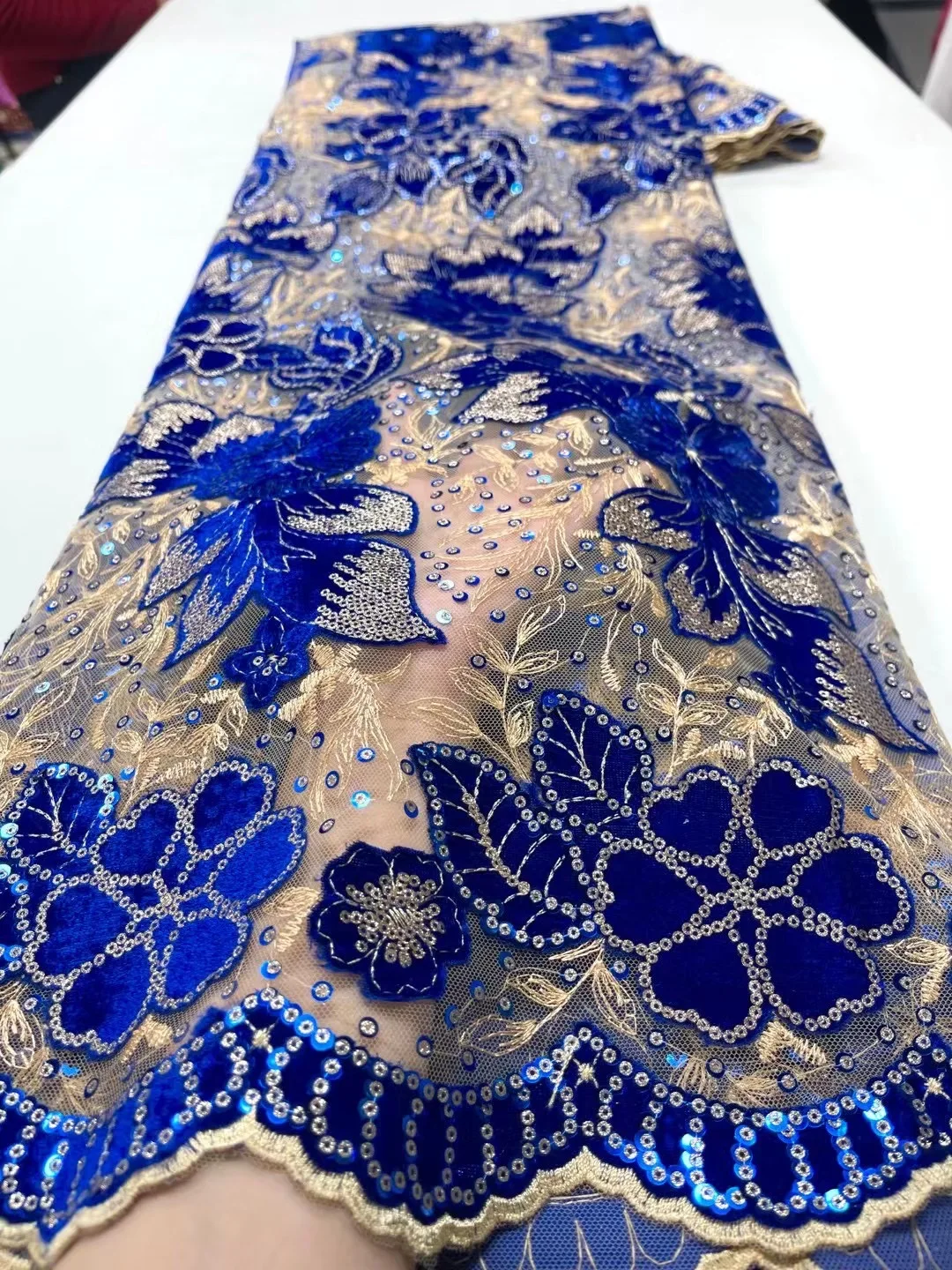 African Velvet Lace Sequins Fabric Royal Blue High Quality Nigerian Lace Embroidered Fabric For Women Wedding Party Sewing PL129