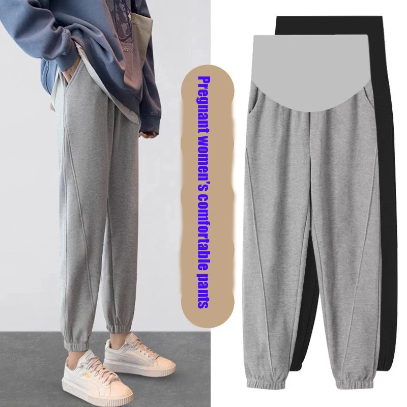 Calça casual de algodão para gestantes, jogger reto solto, roupas esportivas, outono