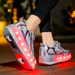 Pattini a rotelle scarpe per bambini bambini ragazzi ragazze 2024 moda sport Casual 2 ruote con Sneakers stivali lampeggianti a Led