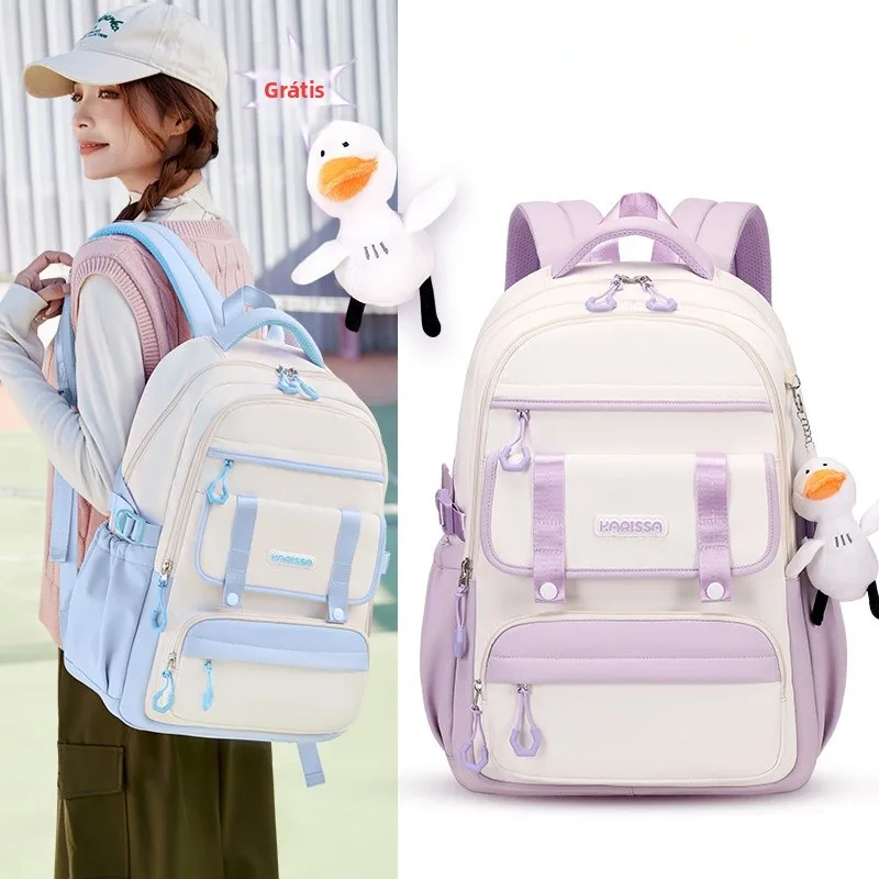 2024-new-oxford-cloth-backpack-waterproof-spine-protection-girls-school-bag-dual-shoulder-youthful-style-zipper-closure-daily