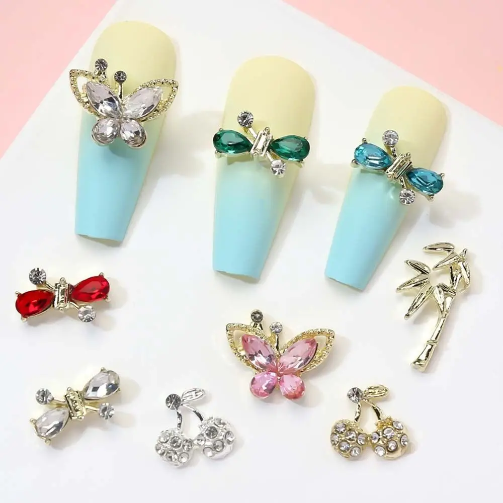 10Pcs/set DIY Nail Charms Bow Nail Decorations Nail Art Supplies Nail Jewelry Cherry Nail Accessories Pink Butterfly